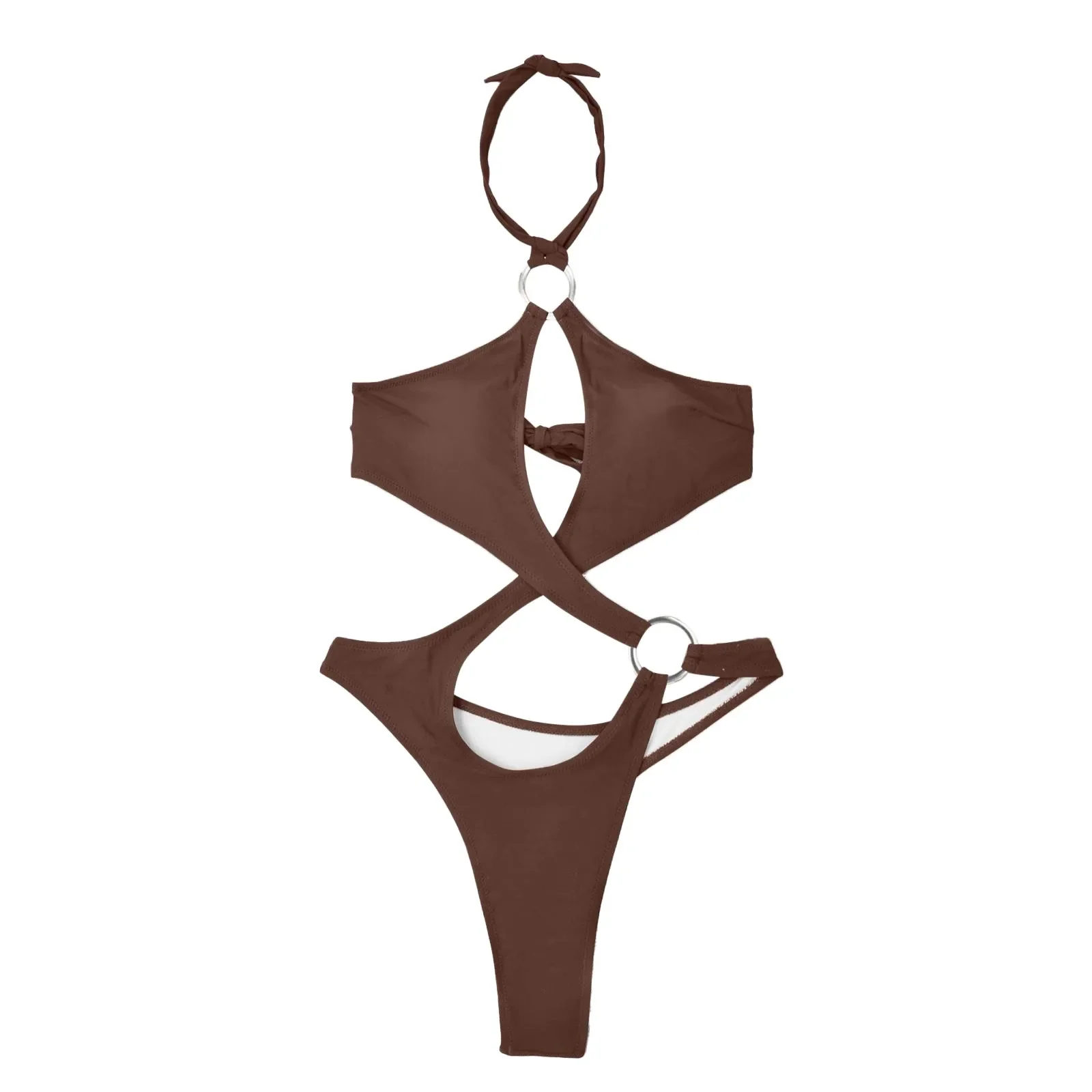 2024 New Hollow one piece swimsuit Criss Cross Buckle decoration halter Push Up Swimwear high cut Fairy Sexy beach Bikini