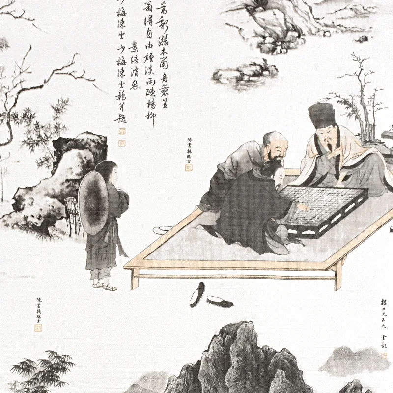 Chinese style wallpaper new traditional Chinese design ancient classical Zen landscape painting for tea room living room TV feat