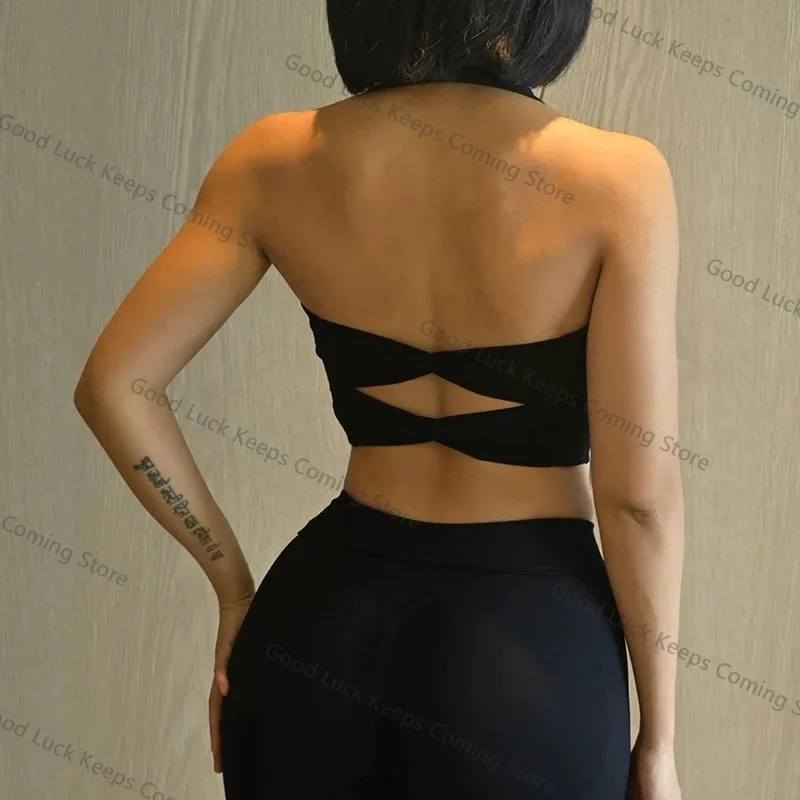 2025 женский спортивный бюстгальтер с бретелькой на шее и съемной накладкой на грудь с крестом и красивой спиной, нижнее белье для йоги, плотный топ для фитнеса