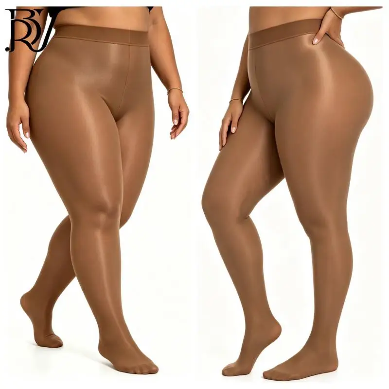 3XL  70d Super Bright Women Flash Shapingtights Hot Selling Large Size High Waist Quality Luxury Boutique Tights 50-110KG  Brown