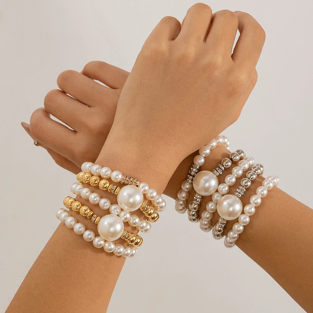 Pearl Bracelet Multilayer Exaggerated Imitation Pearl Beads New INS Elegant Date Wedding Party Jewelry Women Girls Gift