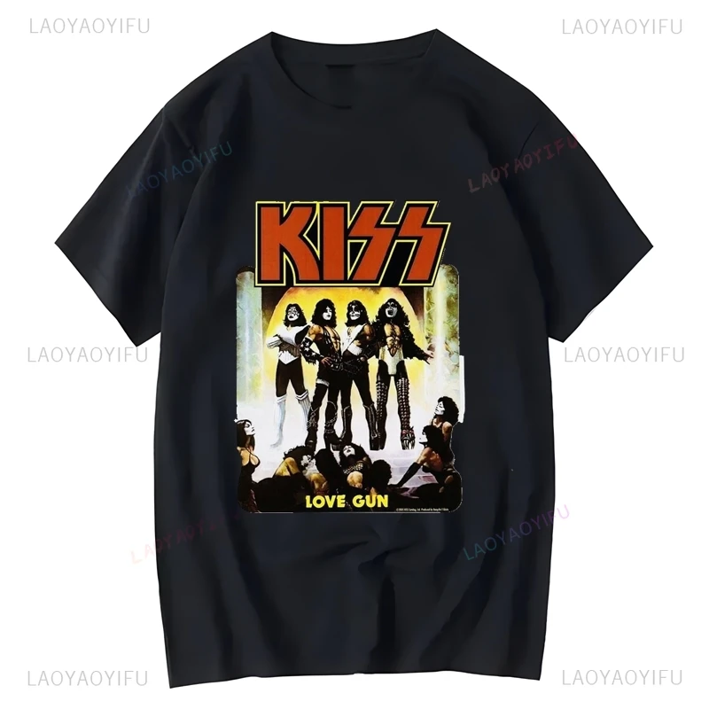 

KISS Rock Band Poster Print Shirt, Everyday Street Wear for Fans, Spring/summer Harajuku Style Round Neck Oversized T-shirt