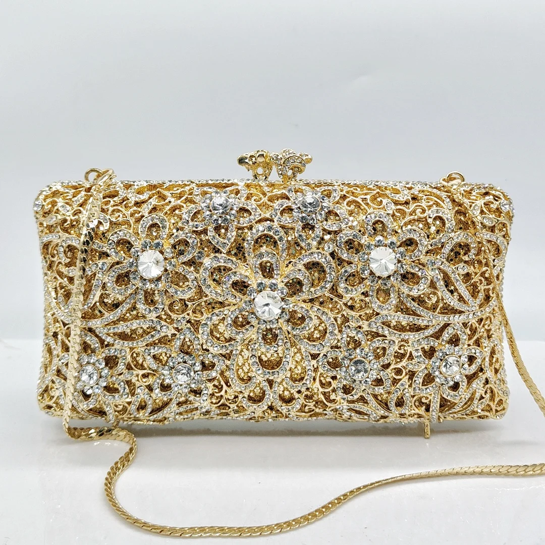 

Crystal Shiny Rhinestones Diamond Evening Bag Luxury Glitter Women's Handbag Metal Box Wedding Party Clutch Purse Shoulder Bag