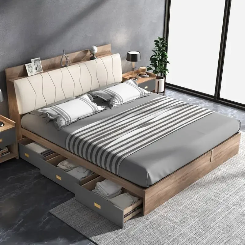 

Drawers Storage Simple Bed Frame Bedroom Space Bedroom Nightstands Bed Loft Queen Size Modern Cama Moderno Lujo Furniture