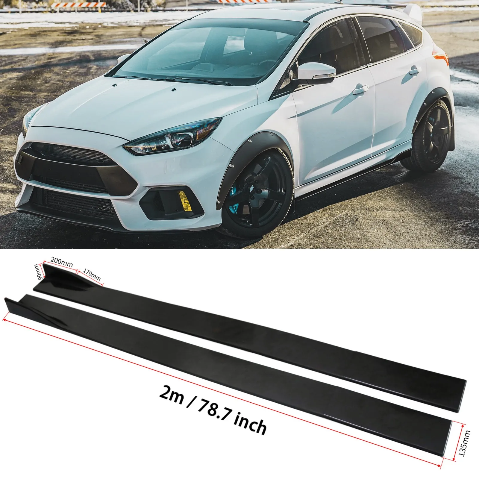 

For Ford Focus Hatchback 78.7'' Car Side Skirts Splitter Extension Rocker Panel
