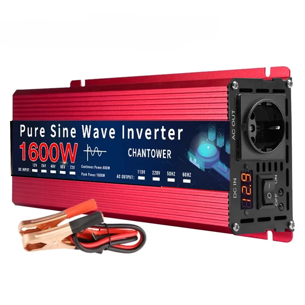 Reiner Sinus-Wechselrichter DC 12V/24V/48V/72V zu AC 220V 1000W 1600W 300W Europa-Steckdose Stromwandler Autoladegerät Solar-Wechselrichter – Detail 5
