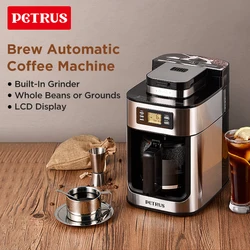 Petrus máquina de café automactic máquina de café por gotejamento de aço inoxidável máquina de café de fermentação de 10 xícaras com moedor embutido