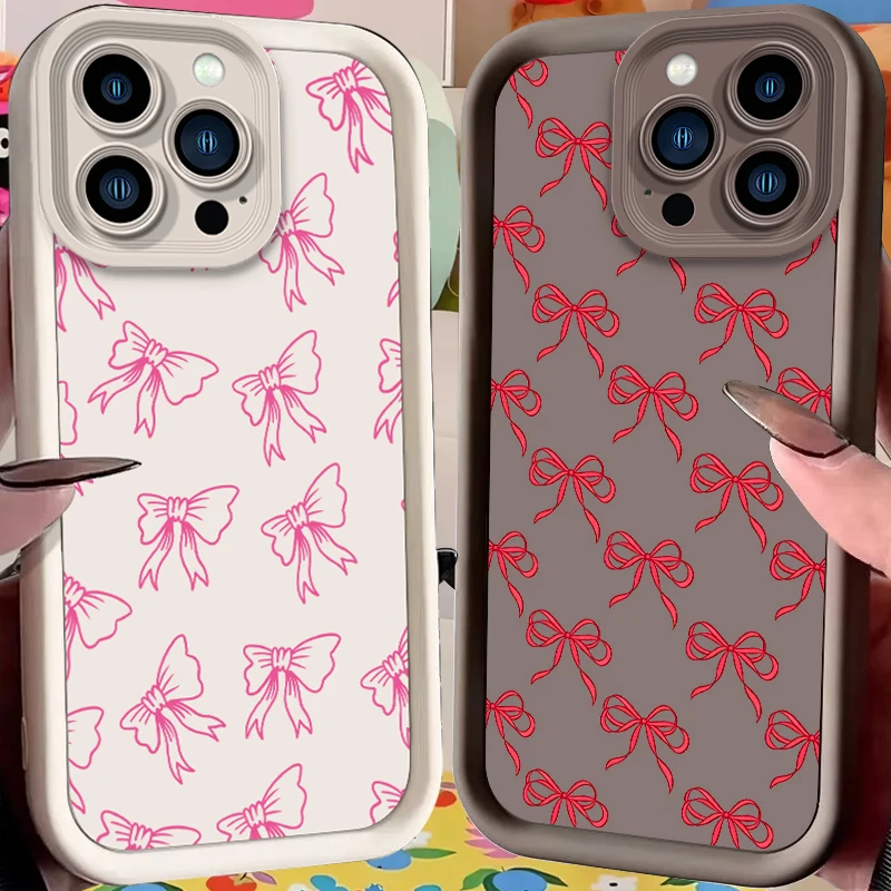 Неполный контурный чехол для телефона с бантом из пурпурной ленты для iPhone 17 Air 16 E 15 14 Plus 13 12 Mini 11 Pro Max, из жидкого силикона.