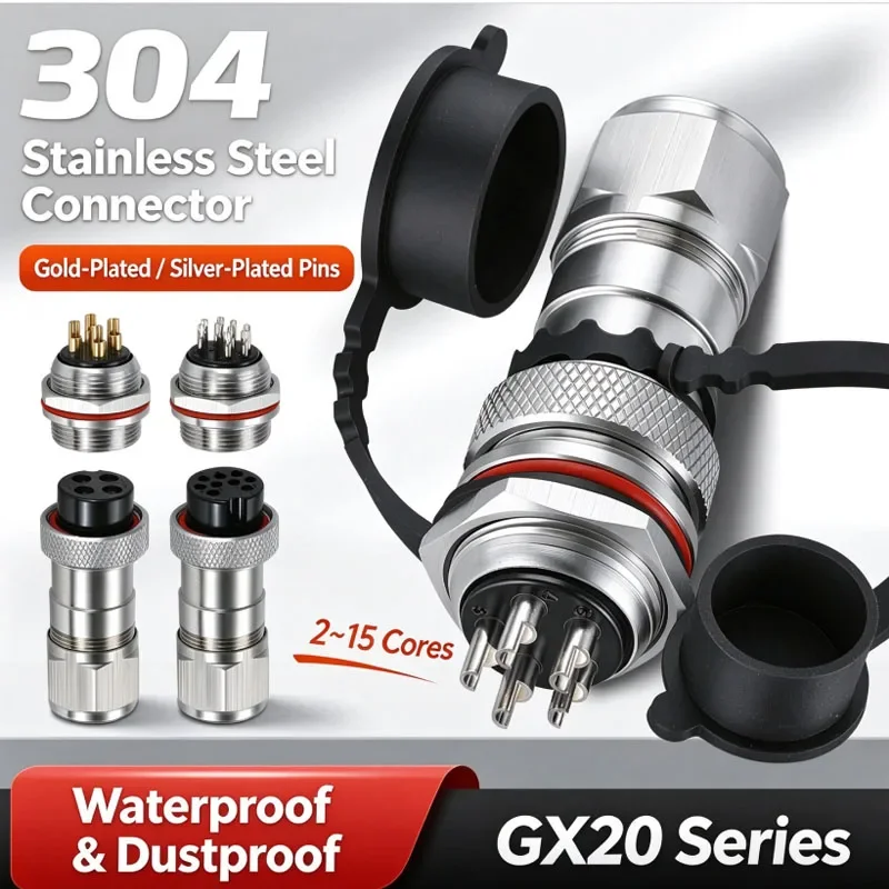 GX20-2/3/4/5/6/7/8/10/12/15 Core Aviation Plug Socket 304 Stainless Steel GX20 Connector Male Female Waterproof Connectors