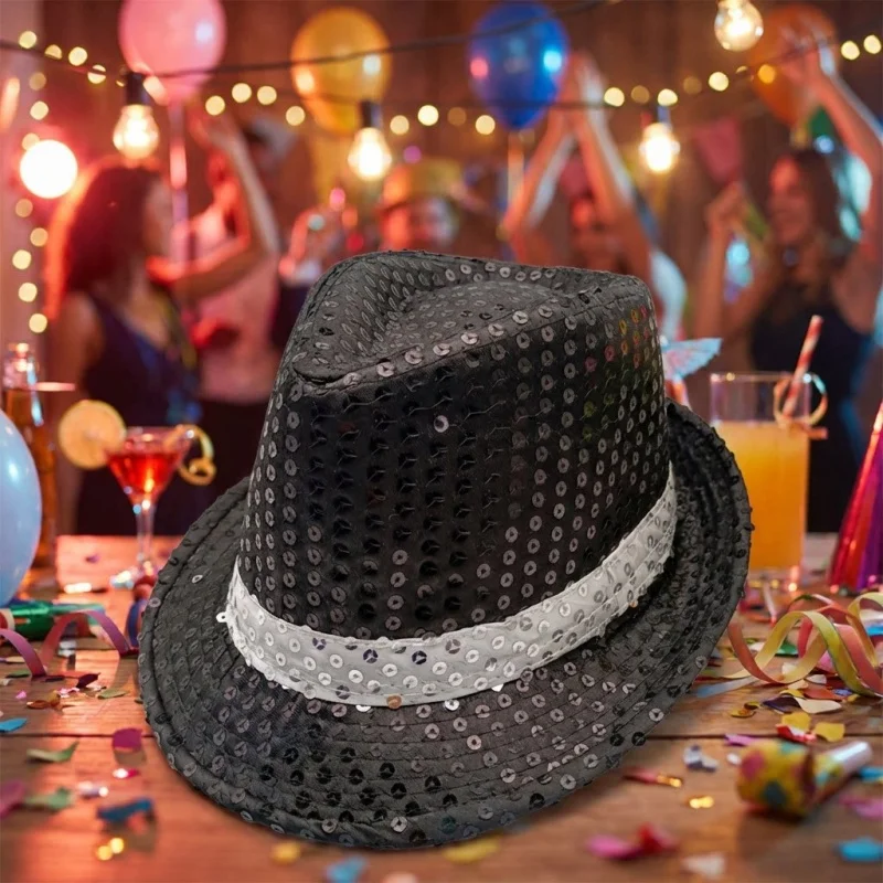 Unisex Pailletten Party Hut Bühne Dance Show Hip Hop Jazz Hut Glitter Cowboy Leistung Kostüm Requisiten Glänzende Perlen Zauberer Kappen – Detail 7