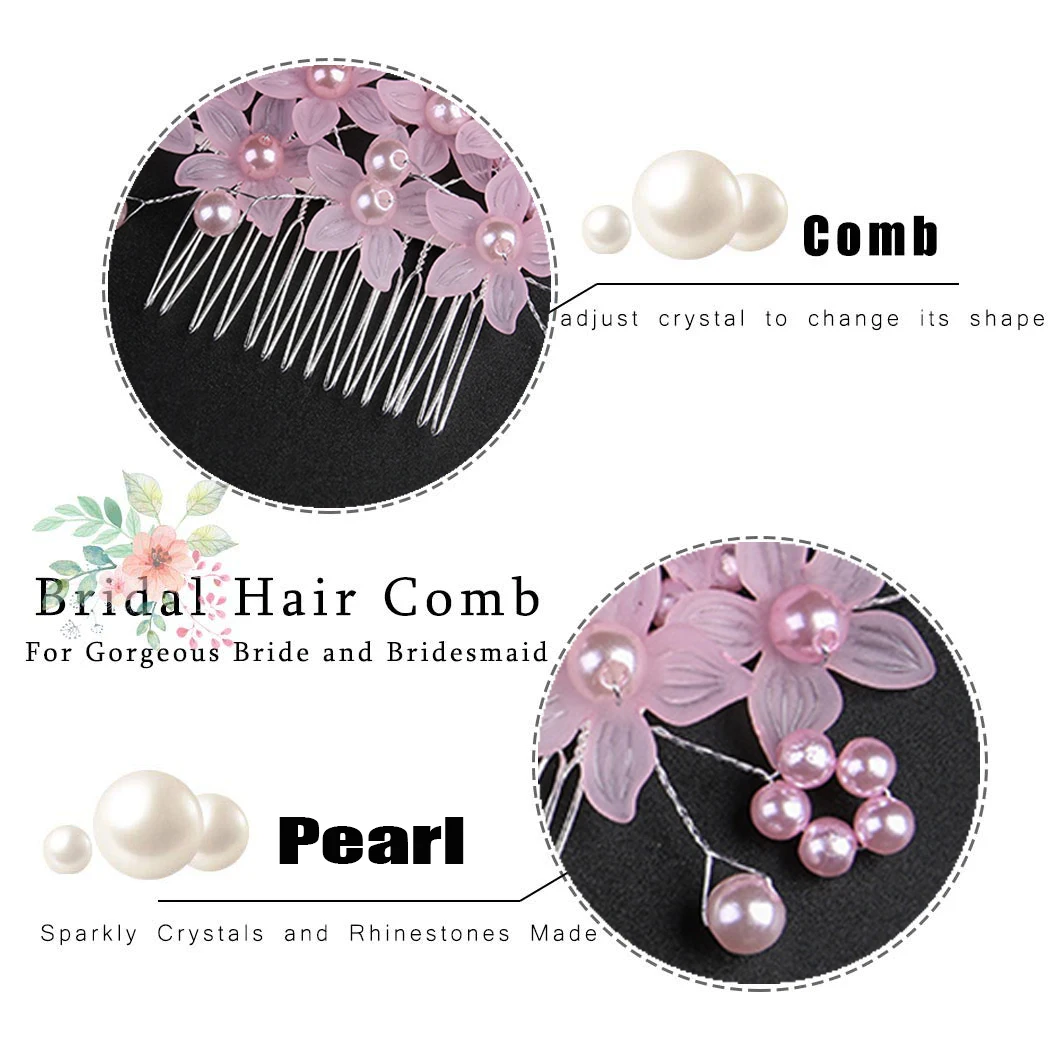 Silver Color Bridal Hair Comb Headdress White Pearl Head Flower Simple Lnsert Combs For Women Tiaras Bride Wedding Accessories