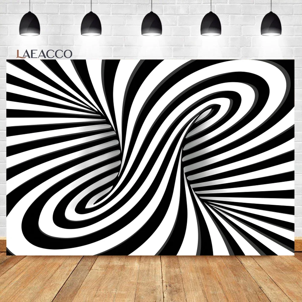 Laeacco Black And White Spiral Vortex Backdrop 3D Effect Endless Tunnel Striped Swirl Adult Kids Portrait Photography Background