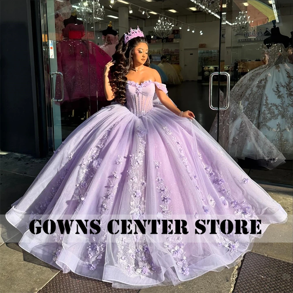 Light Purple 15 Years Quinceanera Dresses Beaded Crystal Mexico Ball Gown Ruched Train 2026 Birthday Luxury Dress Customized