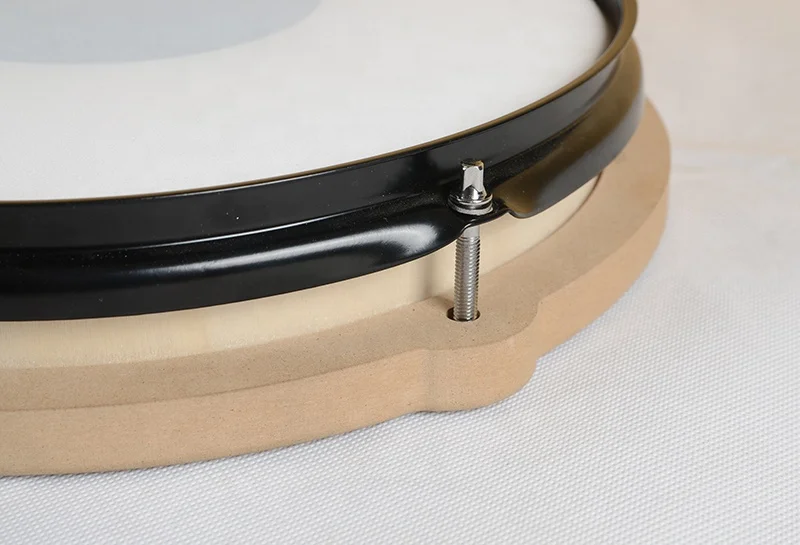 Tunable 12 inch Silent Drum Practice Pad with Wooden Base and Steel Frame