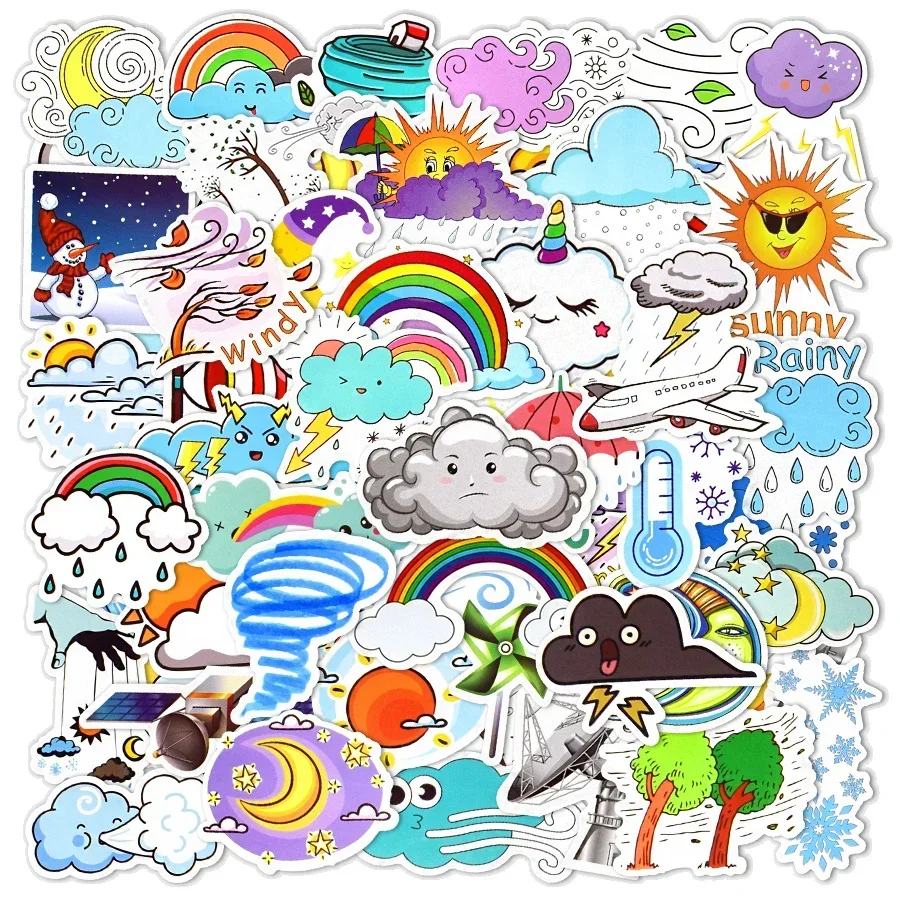 50 PCS Weather Cartoon Sticker Cute Meteorological Funny Graffiti Kids Stickers for Car Diary Laptop Bedroom Decoration Decal