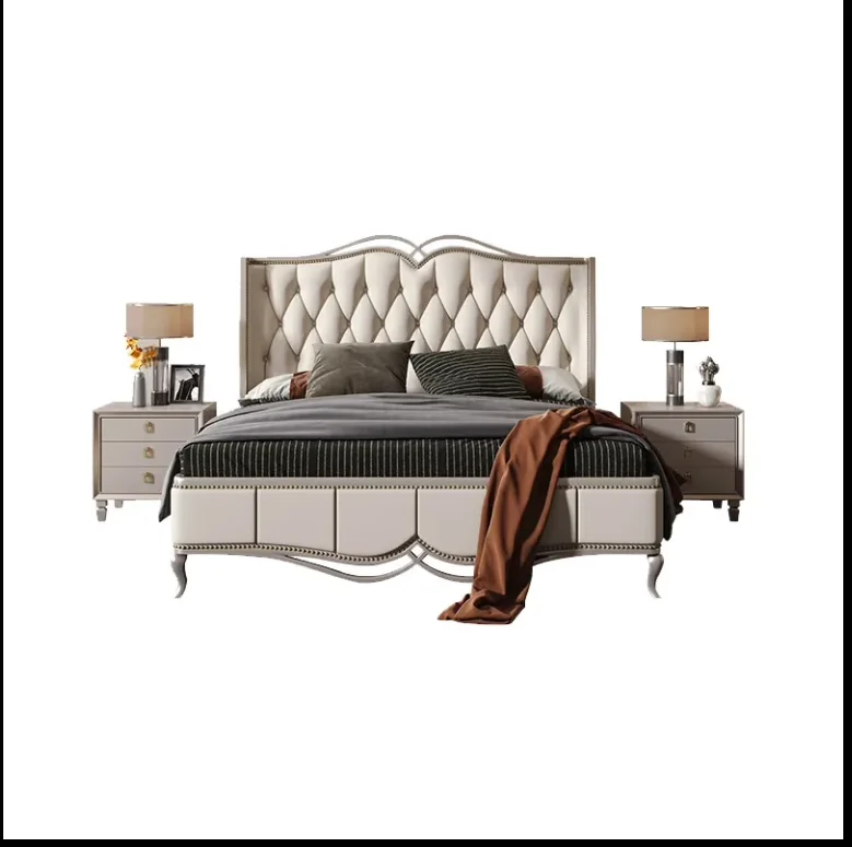 

*&Luxury Solid Wood Carved Double Bed Simple Master Bedroom Princess American Bed Wooden Modern Style Large Bed