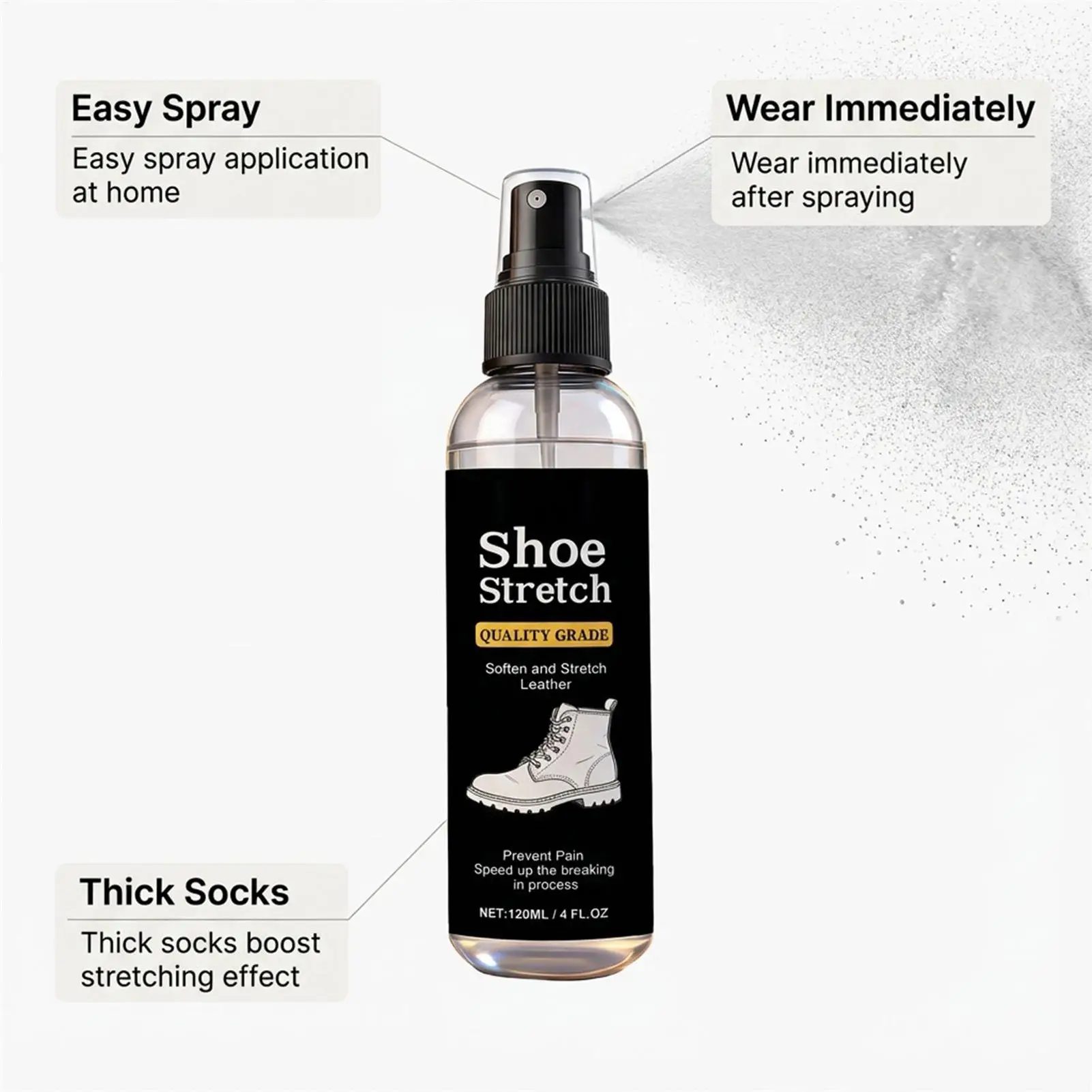 120ml Shoe Stretcher Spray Softening Stretching Liquid Professional Boot Stretcher Spray for Leather Suede Canvas Softeners image 5
