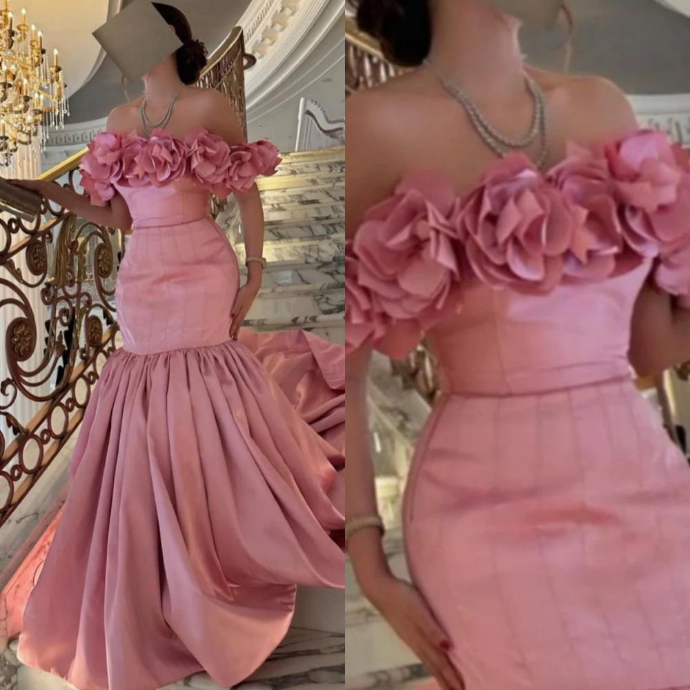 

Customized Modern Style Off The Shoulder Mermaid Flowers Rucheds Bespoke Occasion Evening Dress