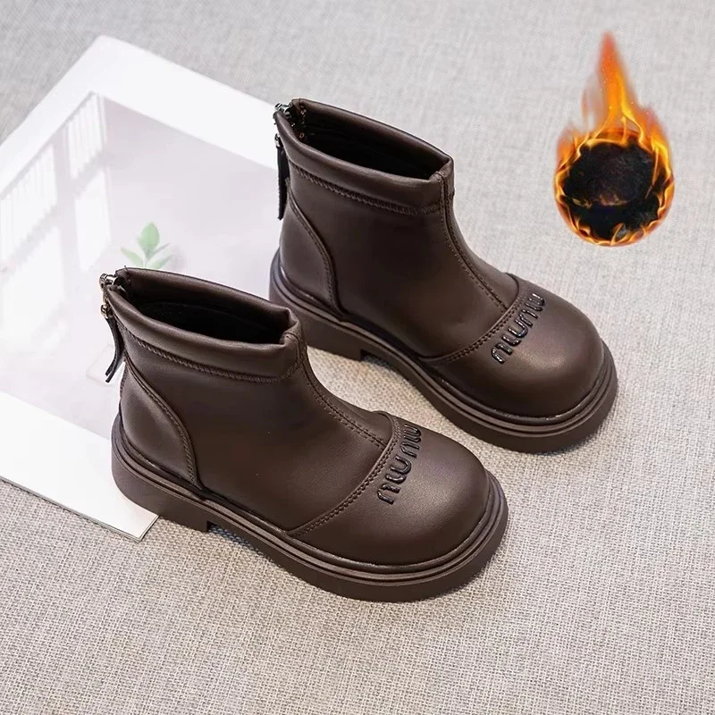 Kids Short Boots Girls Zipper Platform Children's Boots 2026 Autumn Fashion New Anti Slip Soft Sole High Top Boots Size 26-36