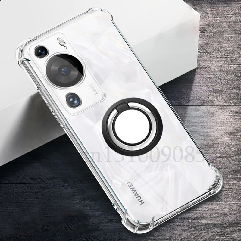 Ring Holder Case For Huawei P60 Reninforced Corners Soft TPU Shockproof Cover For Huawei P60Pro P60 Pro Art Couqe Funda