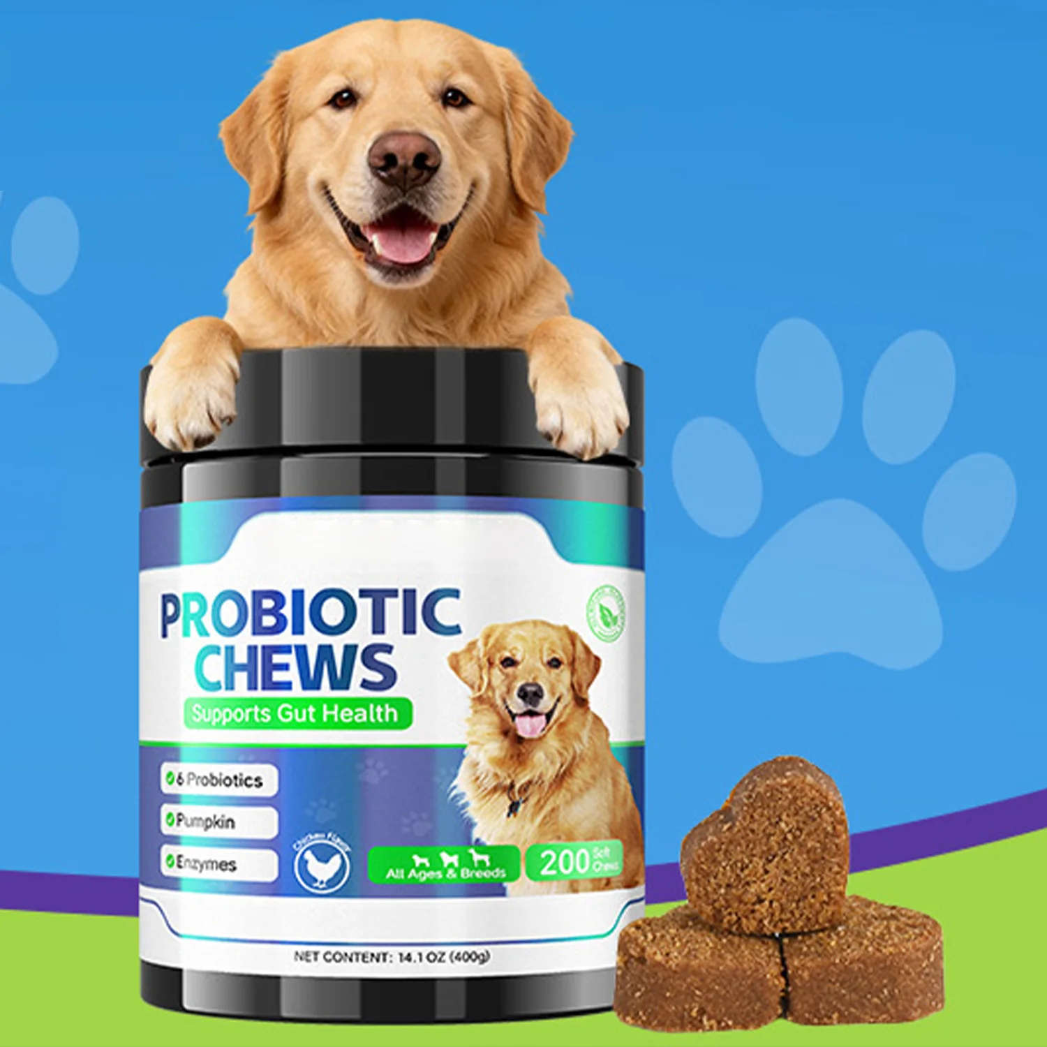 

200PCS Probiotics Chews for Dog -All Ages & Breeds- Gut Health, Digestive Support & Itchy Skin Relief Pet Diarrhea Gas Treatment