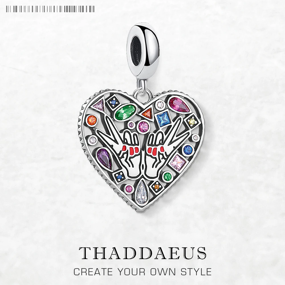 

Love & Peace Heart Dangle Charm Pendant 925 Sterling Silver Trendy Gift For Women Colorful Jewelry