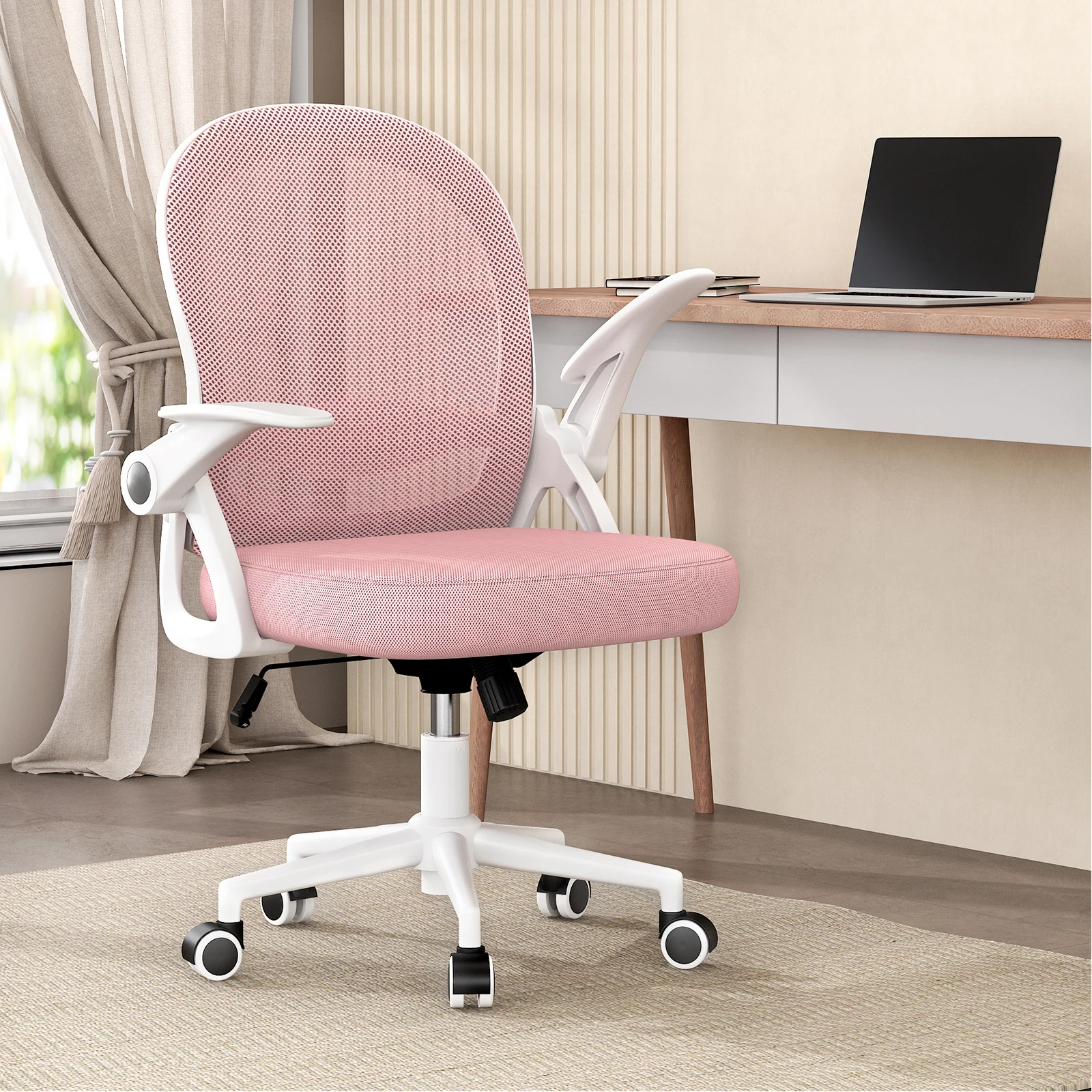 Naspaluro Home-Office-Stuhl, ergonomischer Schreibtischstuhl, drehbarer Computerstuhl, Netzstuhl mit mittlerer Rückenlehne und Lordosenstütze,