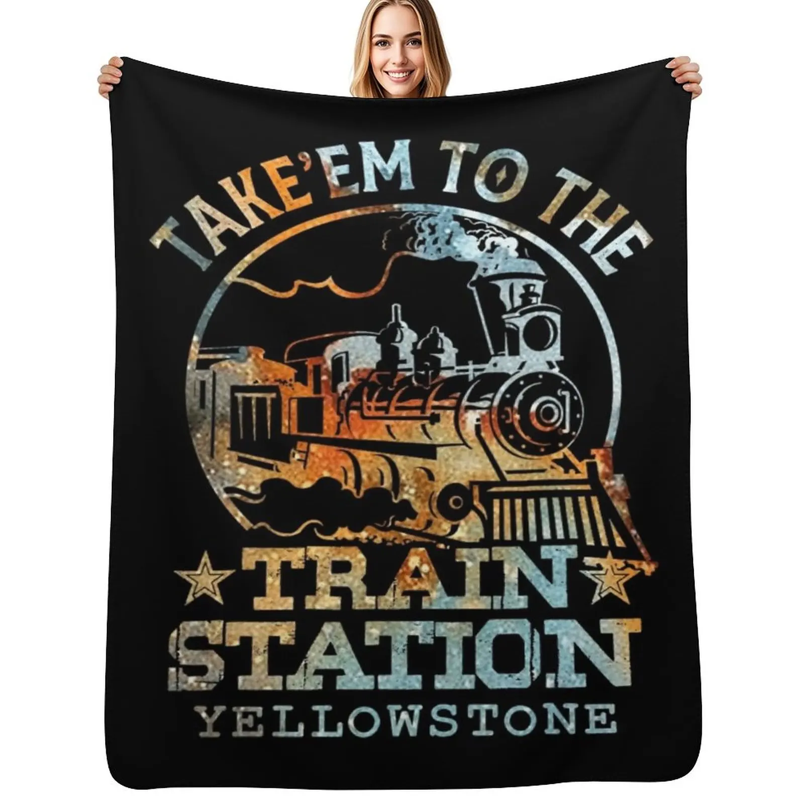 

western coountry yellowstone take em to train station Throw Blanket Beautifuls Nap Soft Big Stuffeds Blankets