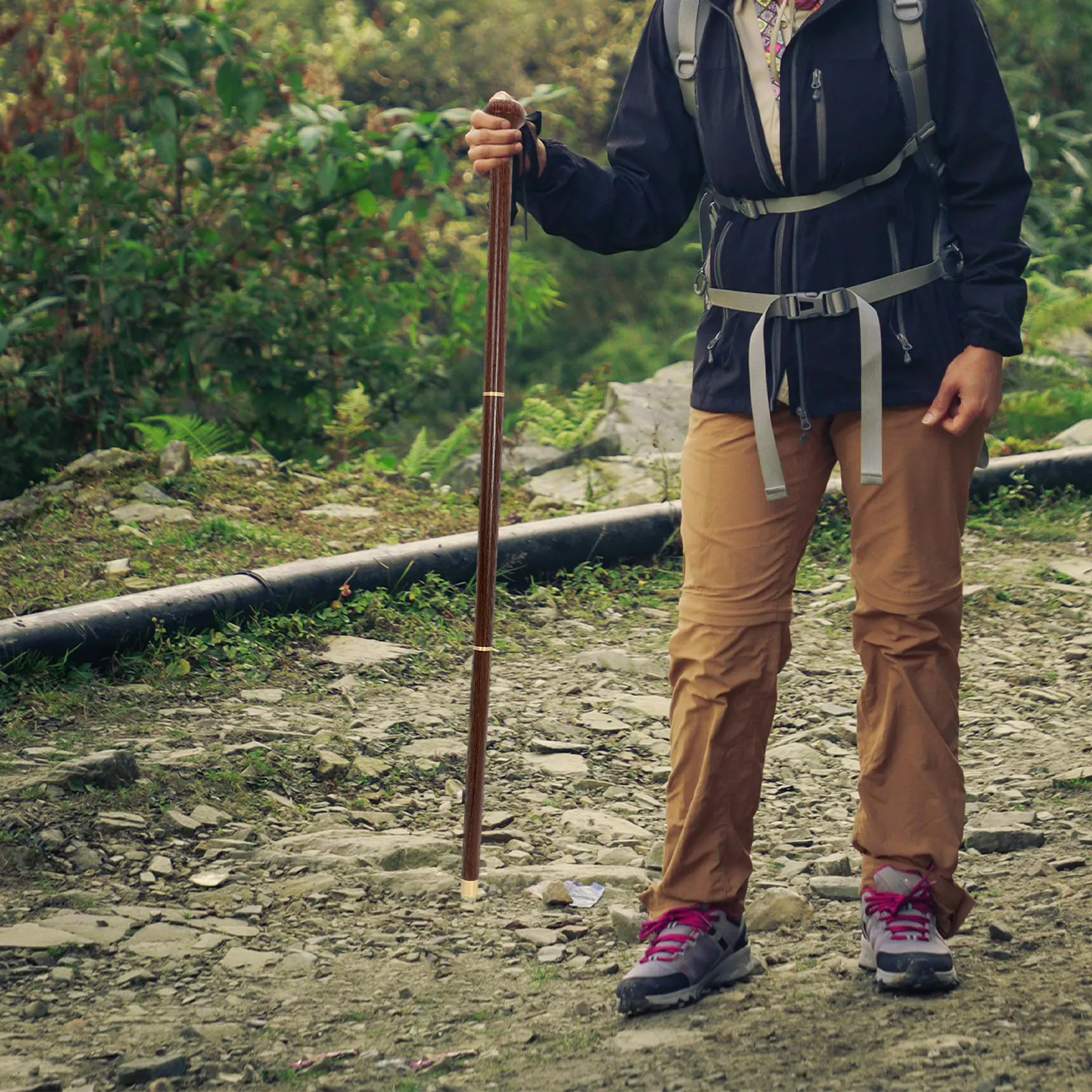 Detachable Three-Section Wooden Walking Stick for Men Women Anti-Skid Grip Senior Mobility Aid Hiking Outdoor Portable Cane