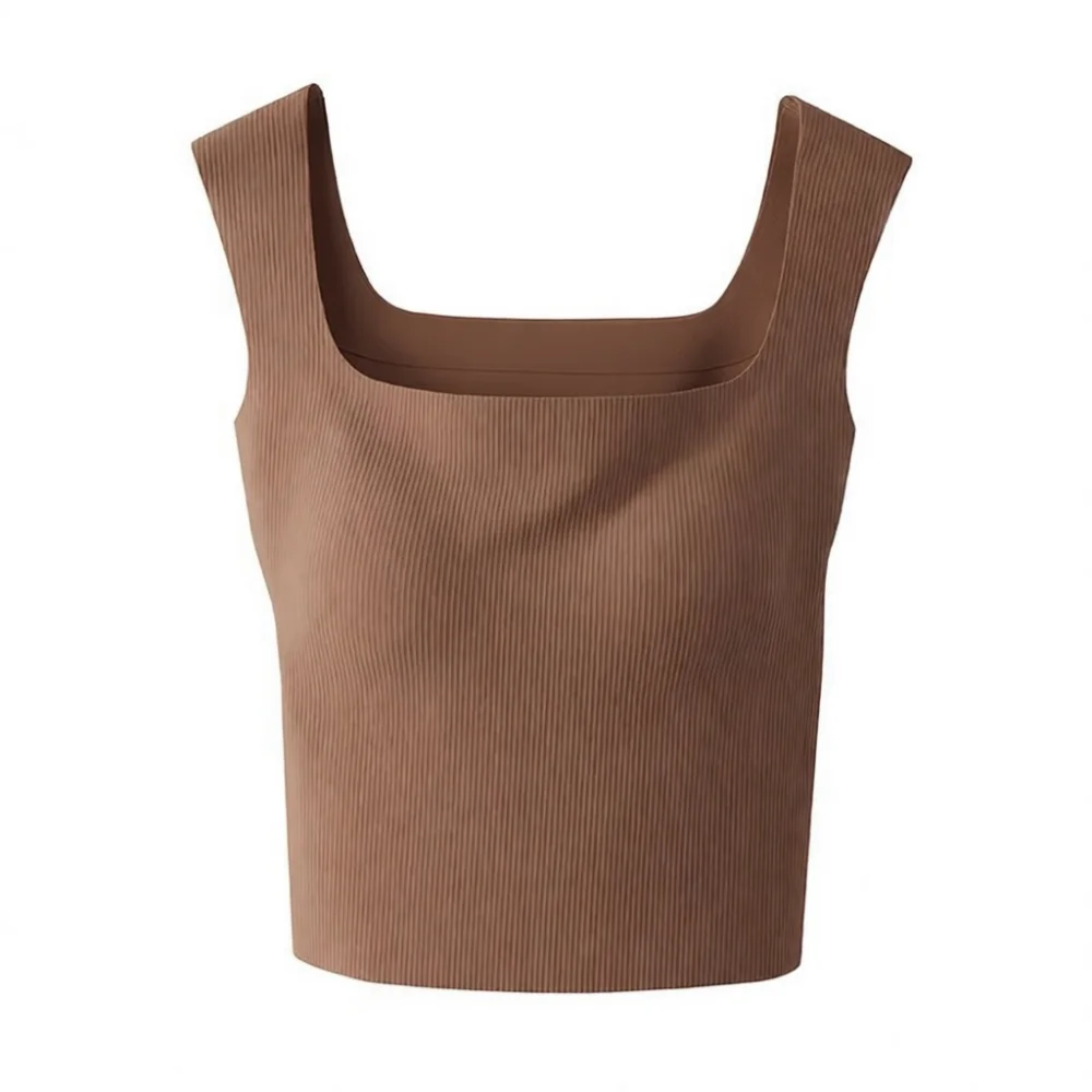 Padded Tank Top Women Square Neck Ribbed Knit Camisole Removable Chest Pads Slim Elastic Sleeveless Summer Basic Vest Top