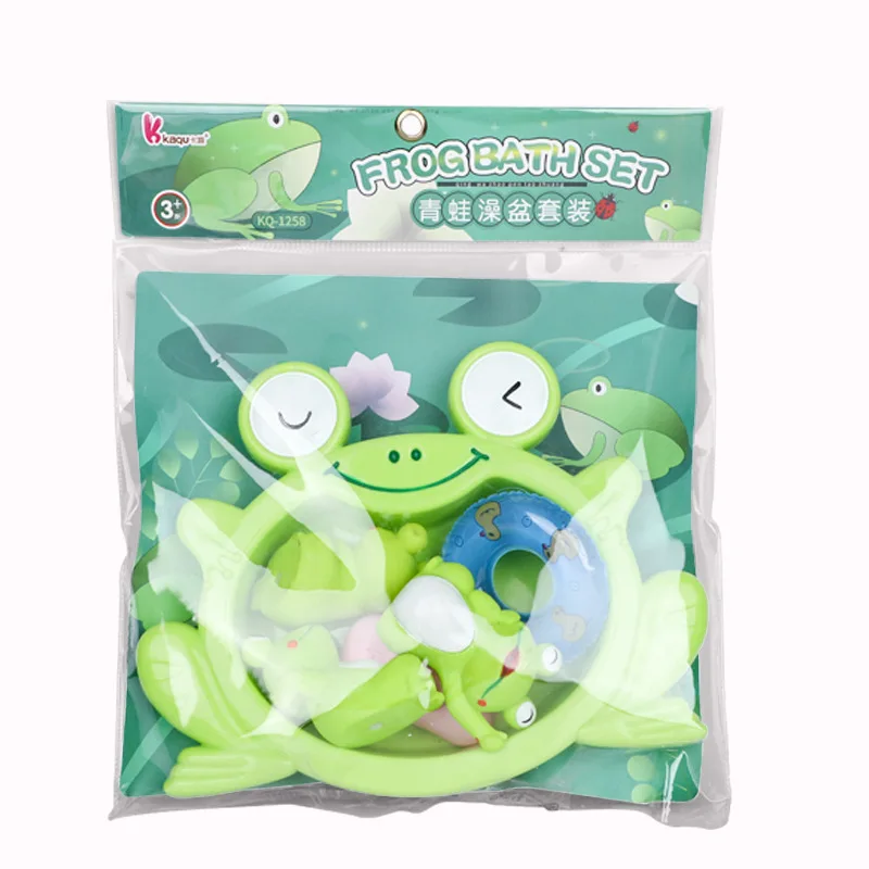 Children Bath Play Water Toys Summers Creative Fun Simulation Frog Bath Set Cartoon Cute Little Frog Squeeze Vocal Bathroom Toys