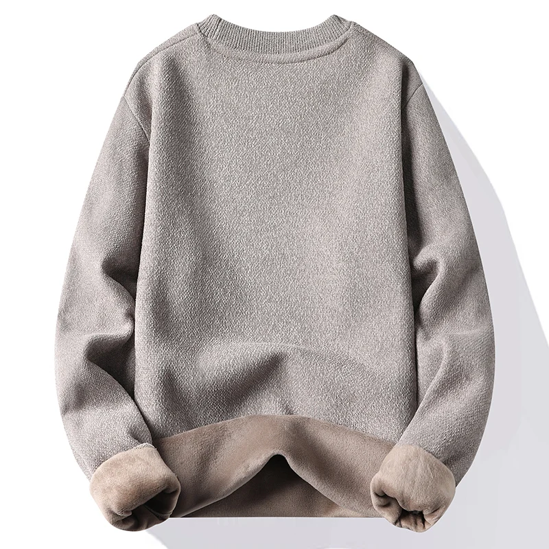 2024 Autumn/Winter New Men's Round Neck Plush Thickened Sweater Underlay One piece Plush Fashion Versatile Warm Knitted Sweater