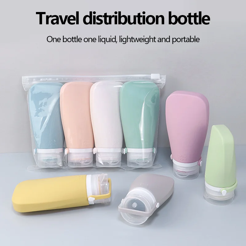 Silicone Travel Bottle Flat Cosmetic Storage Bottle Portable Squeeze Type Wash Skincare Product Bottle Set Empty Bottle Sample