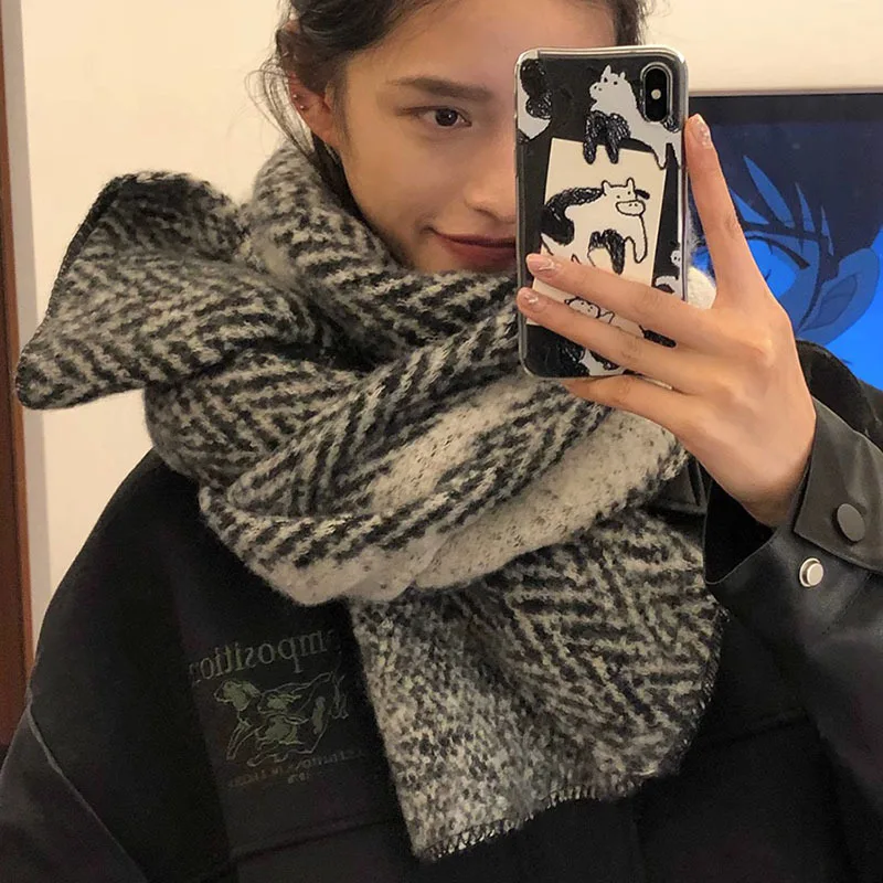New Imitation Cashmere Scarf Plaid Women's Autumn and Winter Student Couple Korean Version Versatile Thickened Warm Shawl Wh5
