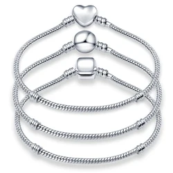 Heißer Verkauf 6,69-8.26 ''Vergoldet Silber Mode Liebe Runde Perle Schlange Kette Armband Fit Original DIY Charme Perle feine Schmuck Machen