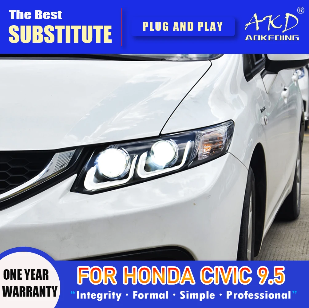 

AKD Head Lamp for Honda Civic 9 LED Headlight 2012-2015 Headlights Civic 9.5 DRL Turn Signal High Beam Angel Eye Projector Lens