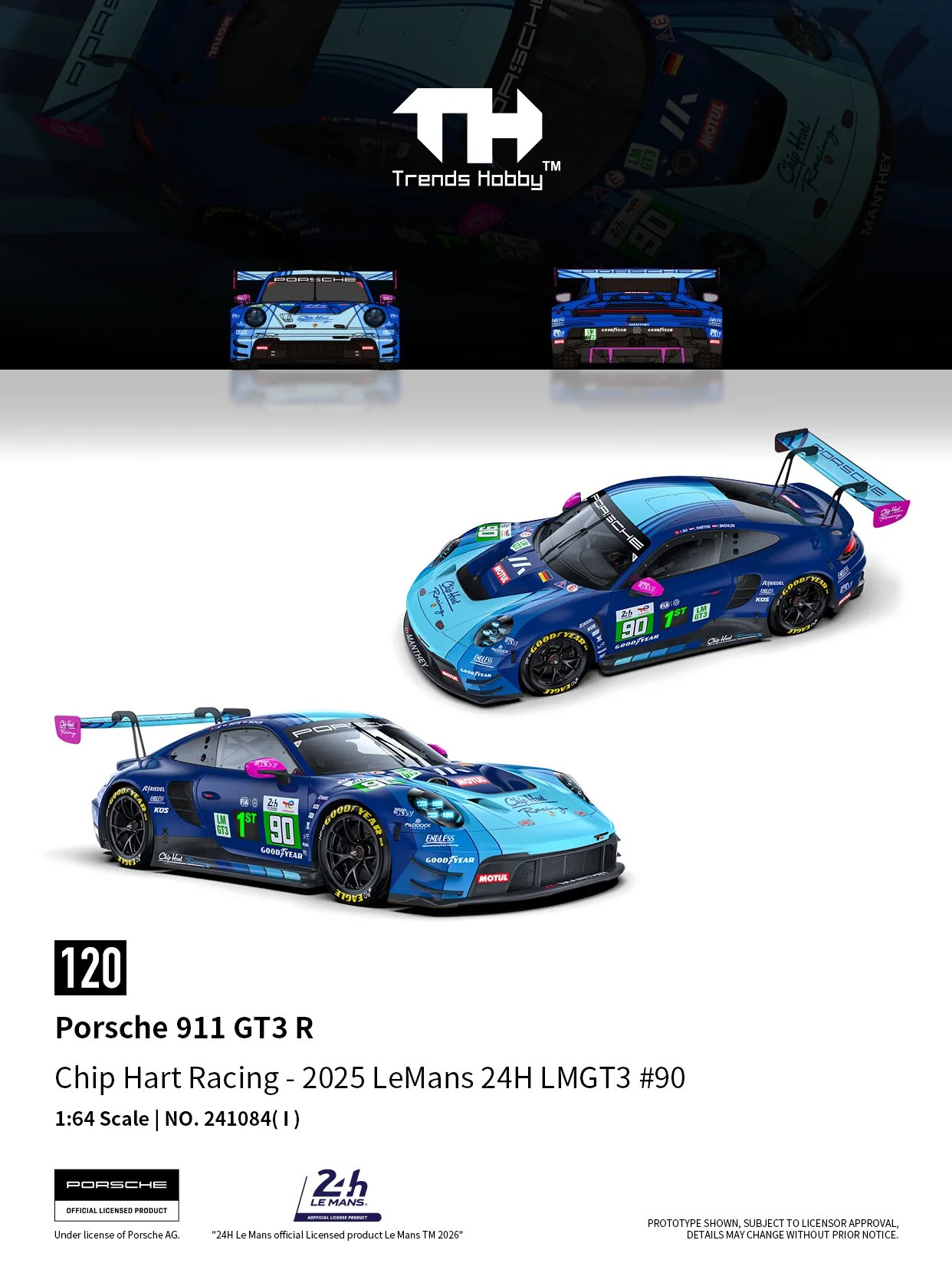Trends Hobby TH 1:64 Porsche 911 GT3 R LeMans 24H Lamborghini Huracan GT3 Evo 2 CHINA GT Manthey 1st Phorm Modelo de Auto Fundido a Presión