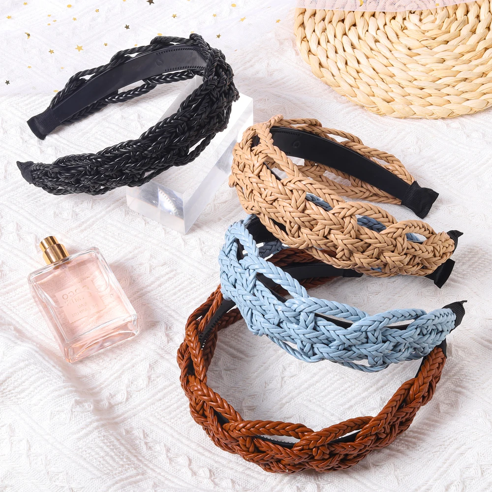 

2024New Hot Selling Fasion Hip Hop Hollowed-out Braid Hair Band Small Retro Simple Wide Edge Headband Hair Accessories