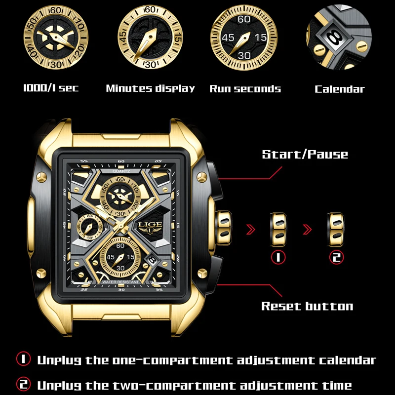 LIGE biss Telefontárcsa mens watches felső Fényűzés márka Sportág Vízhatlan esőköpény nézni férfiak Stopperóra Kvarc Toronyóra automata Datálódik wristwatches