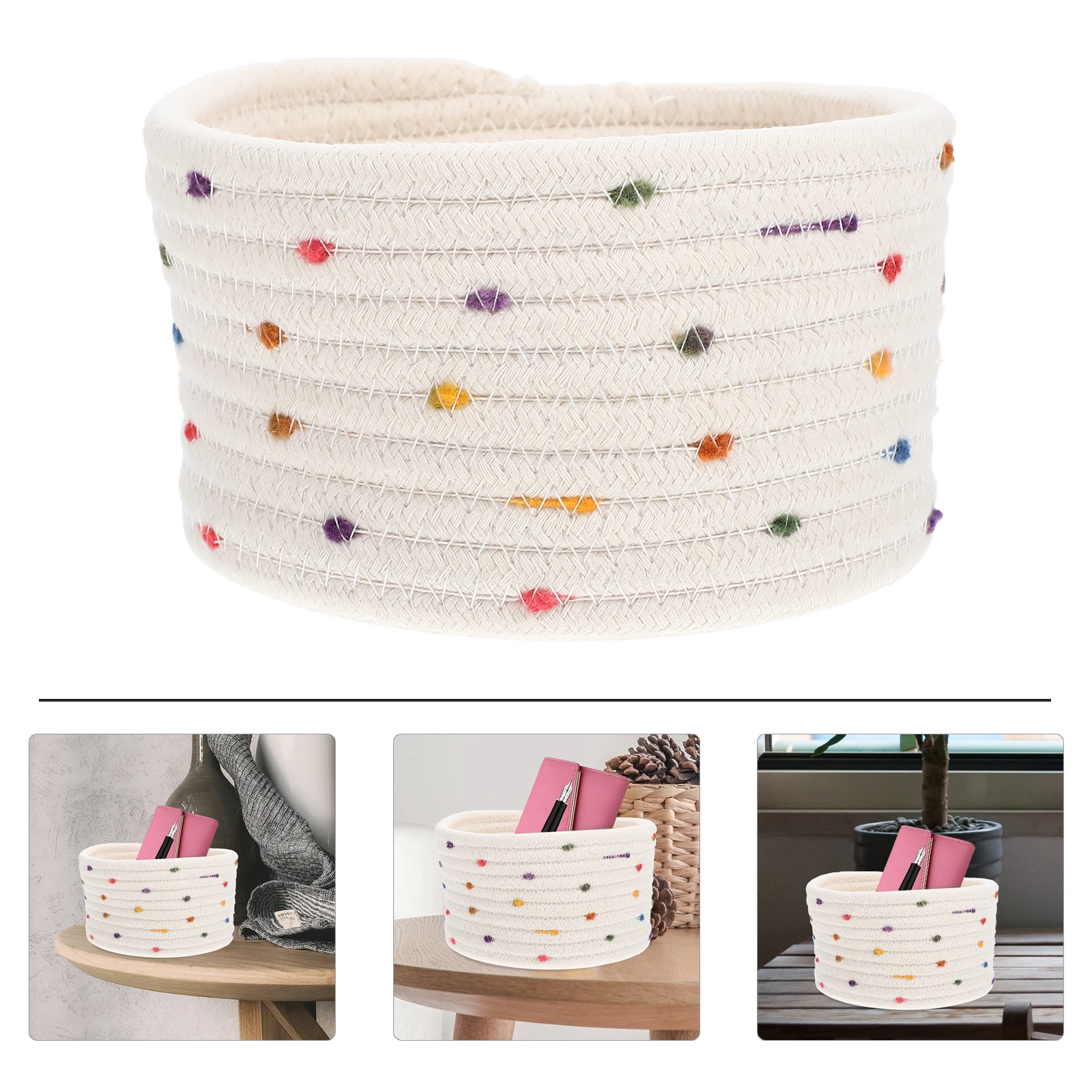 

Decorative Desk Storage Household Basket Multi-Function Woven Basket Home Supply For Home Office Storage Organiser Cotton
