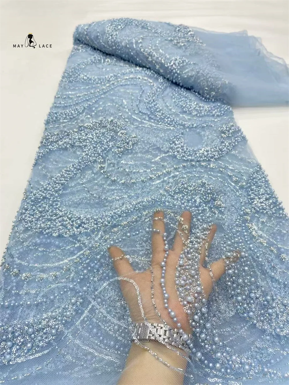 

Latest French 3D Beads Tulle Lace Fabric 2025 High Quality African Net Lace Fabrics With Sequins For Evening Party Dresses Women