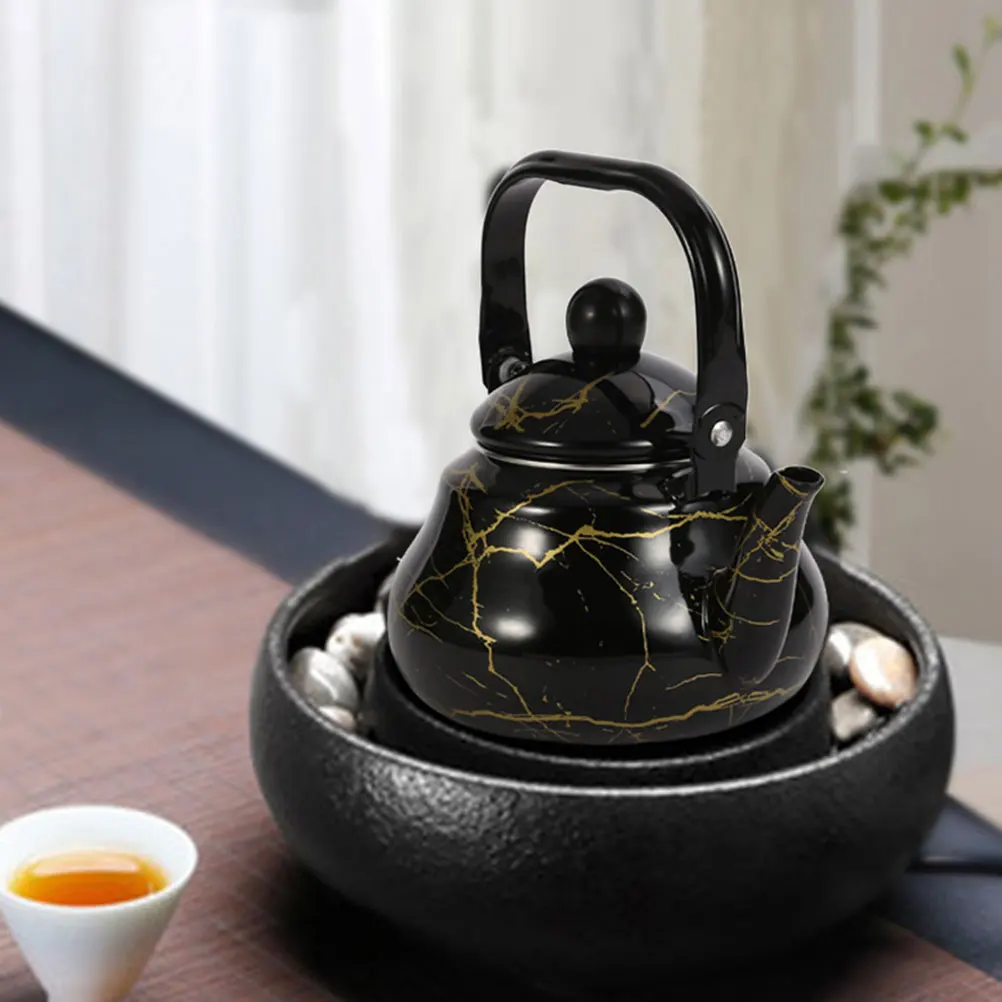 

Marble Green Tea Kettle Stovetop Vintage Handle Black Hot Water Heater Enamel Stainless Steel Teapot for Home Office