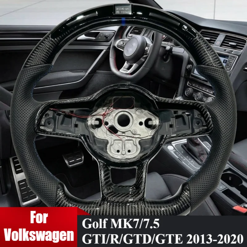 

LED Carbon Fiber Steering Wheel For VW Golf MK7/7.5 GTI/R/GTD/GTE 2013-2020 Suede Leather Car Steering Wheel Automatic Model
