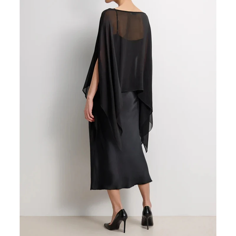 شالات وعباءات شيفون للنساء، قمصان فضفاضة شفافة بأكمام خفاشية مكشوفة الكتفين، ملابس علوية بوهيمية للشاطئ والإجازات