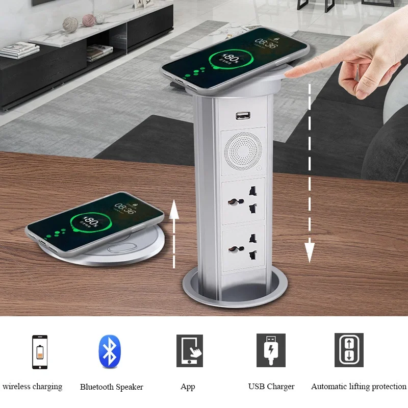 TUV Approval Ready wireless charging  Motorized pop up socket with USB power outlet smart home automation system solution