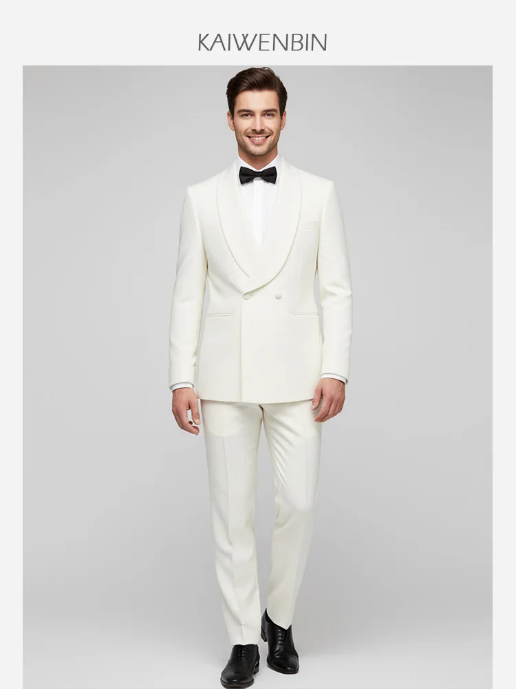Mens Tuxedo 2PC Set Shawl Lapel Double Breasted 2 Button Check Pattern Formal Wedding Groom Banquet Business Reception