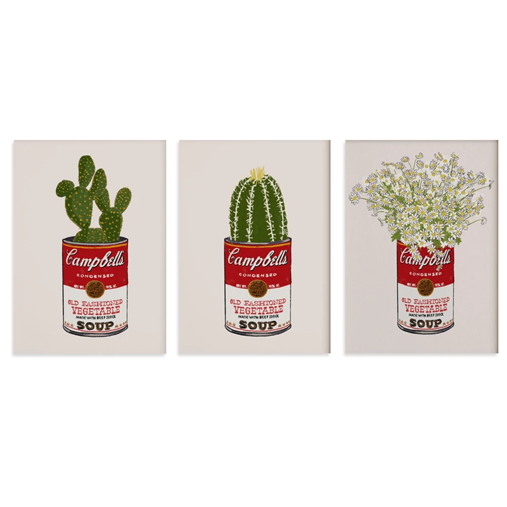 Campbell's Soup floral, cactus illustration, pop art poster printable wall art, vintage home decor and modern pop art lover