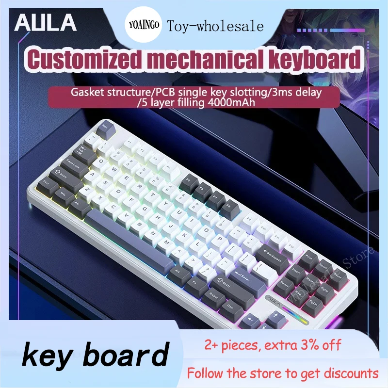 

Aula F87 Mechanical Keyboard 3-mode Bluetooth Wireless 2.4g Wired Mechanical Keyboard Esports Game Computer Accessories Gift