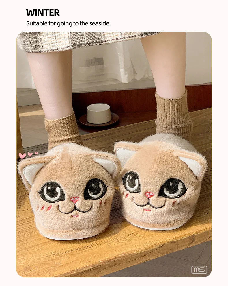 Neue lustige Kätzchen-Hausschuhe für Damen, Winter-Tier-Designer-Slides, Hausschuhe, Heim-Slipper, Damen-Big-Head-Katzen-Flipper-Bodenschuhe – Detail 28