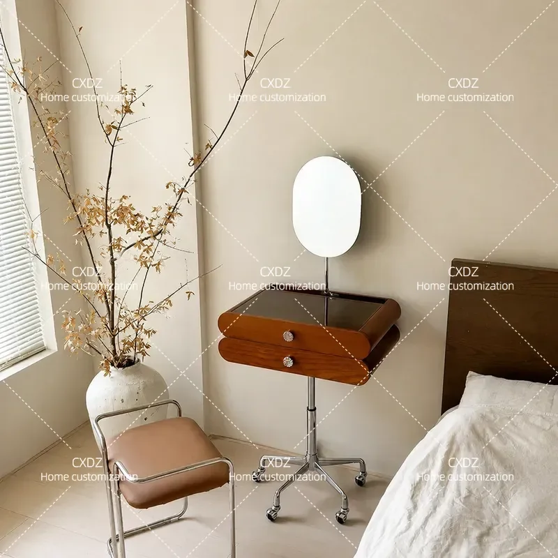 Vintage Nordic Solid Wood Dresser Antique Medieval Style Storage Makeup Table for Bedroom Small Apartment Japanese Aesthetic